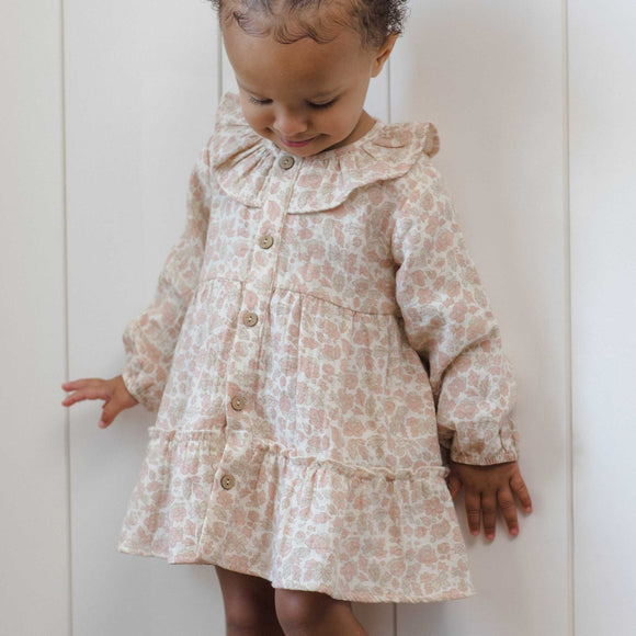 Quincy Mae - Ruffle Collar Button Dress Pink Blossom
