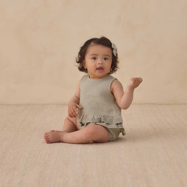 Quincy Mae - Ruffled Tulip Top + Bloomer Set - Sage