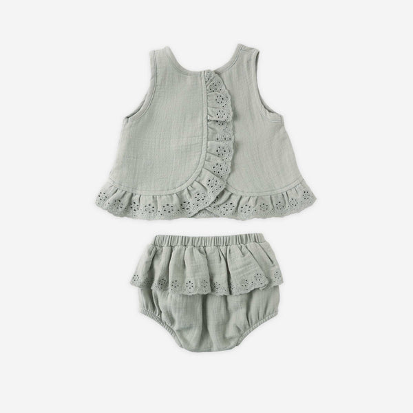 Quincy Mae - Ruffled Tulip Top + Bloomer Set - Sage