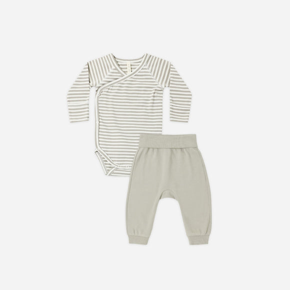 Quincy Mae - Side Snap Bodysuit + Pant Set - Laurel Stripe