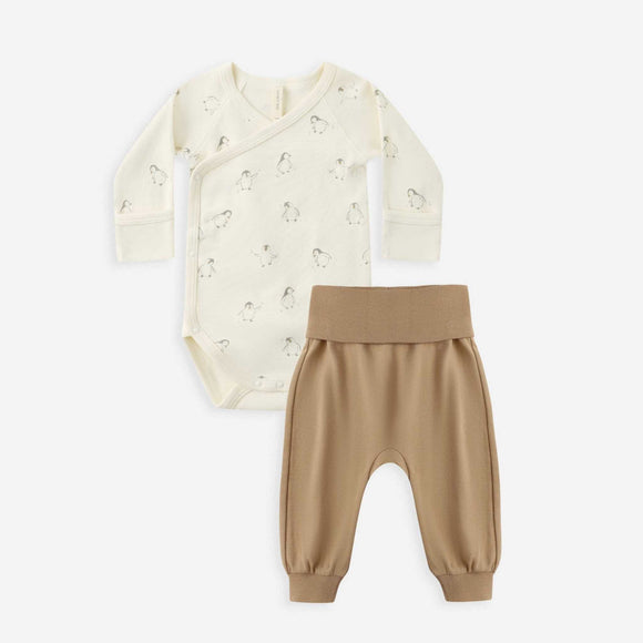 Quincy Mae - Side Snap Bodysuit + Pant Set - Penguins