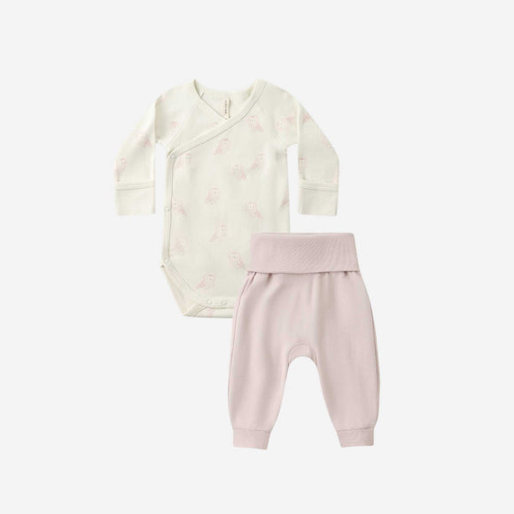 Quincy Mae - Side Snap Bodysuit + Pant Set - Snow Owls