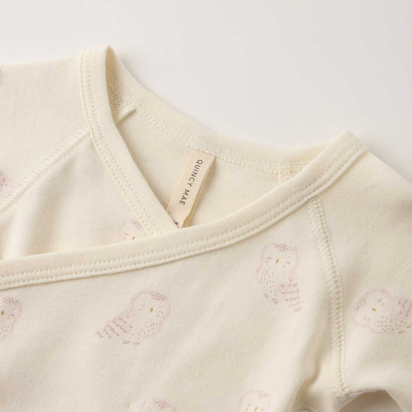 Quincy Mae - Side Snap Bodysuit + Pant Set - Snow Owls