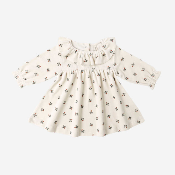 Quincy Mae - Velour Baby Dress - Holly Berry