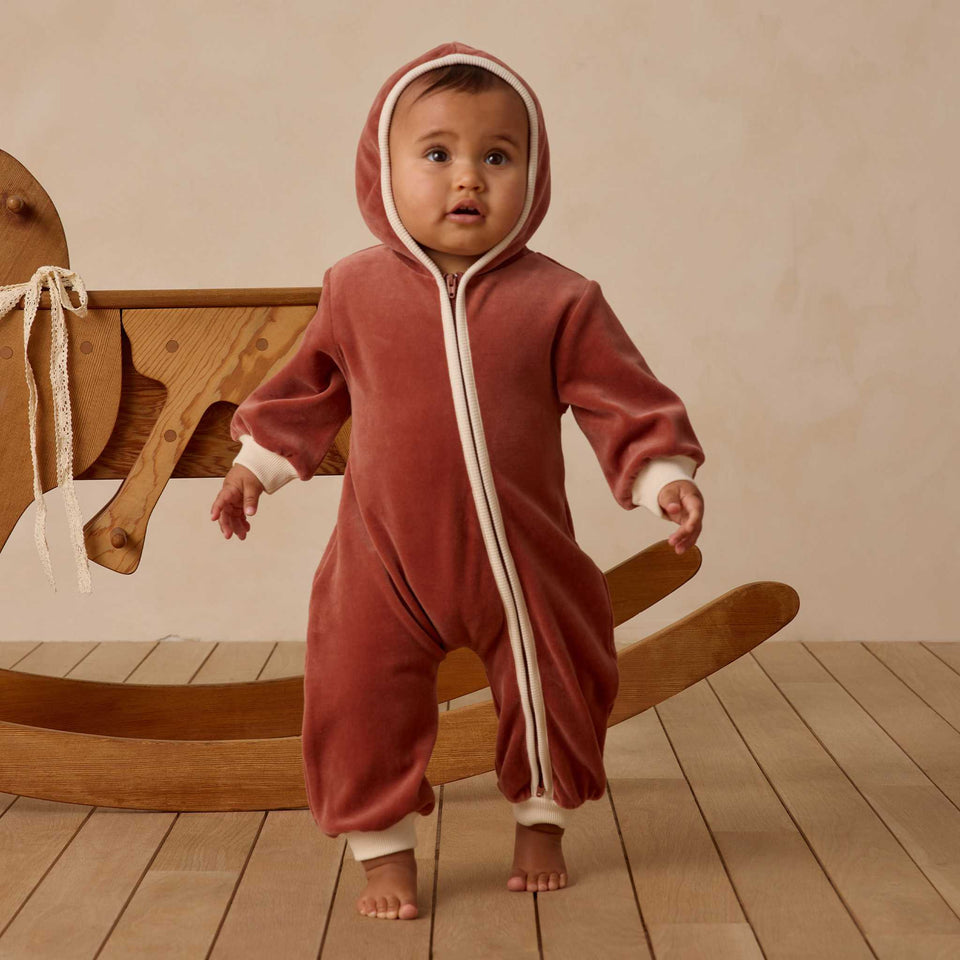 Quincy Mae - Velour Zip Jumpsuit - Cranberry