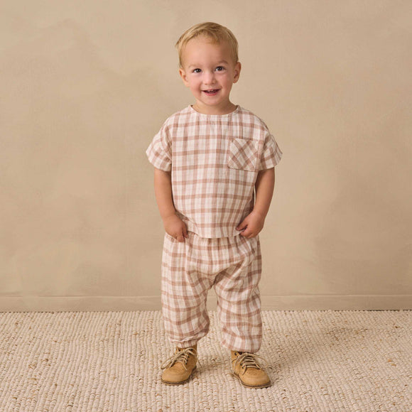 Quincy Mae - Woven Boxy Top Rustic Plaid