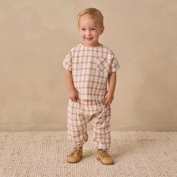 Quincy Mae - Woven Boxy Top Rustic Plaid