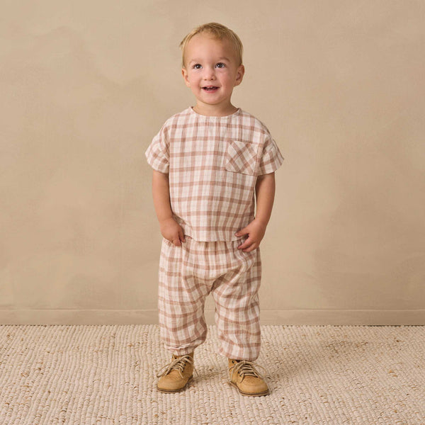 Quincy Mae - Woven Boxy Top Rustic Plaid