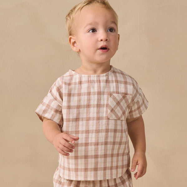 Quincy Mae - Woven Boxy Top Rustic Plaid