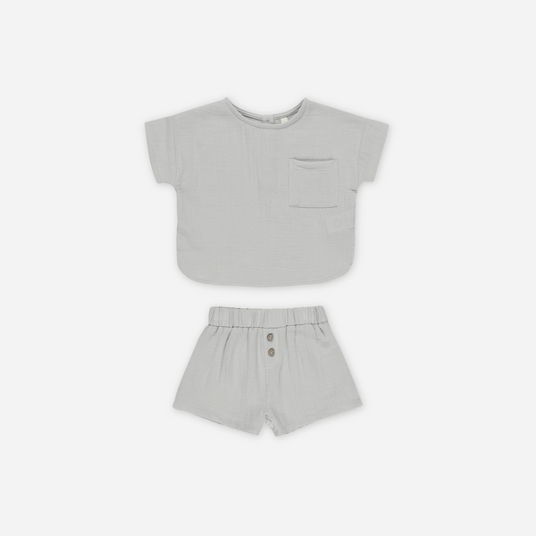 Quincy Mae - Woven  Boxy Top + Short Set - Sky