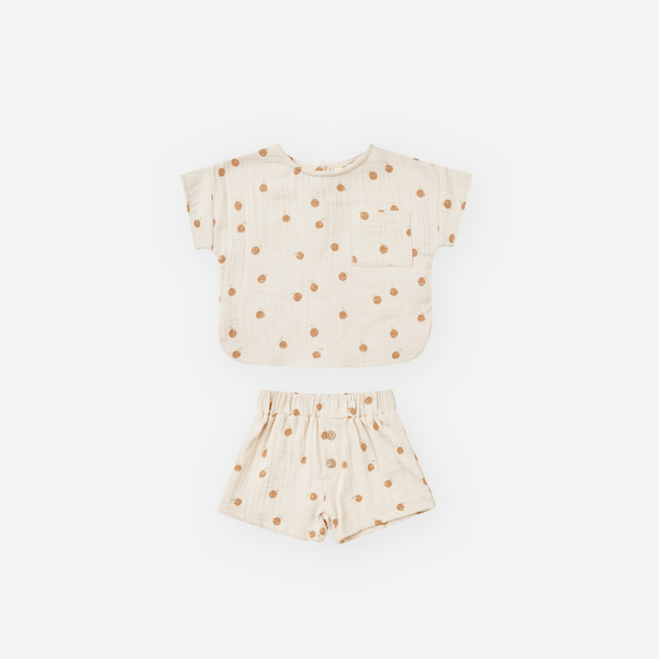 Quincy Mae - Woven Boxy Top and Shortie Set - Oranges