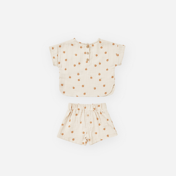 Quincy Mae - Woven Boxy Top and Shortie Set - Oranges