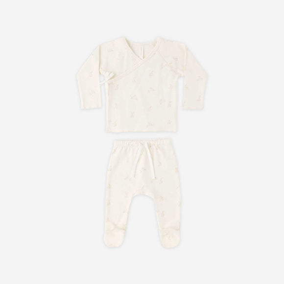 Quincy Mae - Wrap Top + Footed Pant Set - Bunnies