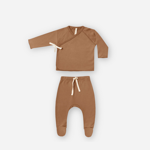 Quincy Mae - Wrap Top + Footed Pant Set - Cinnamon