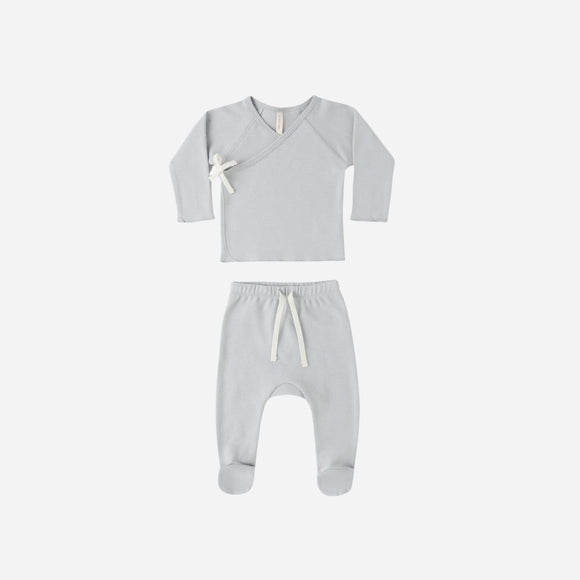 Quincy Mae -  Wrap Top + Footed Pant Set - Cloud