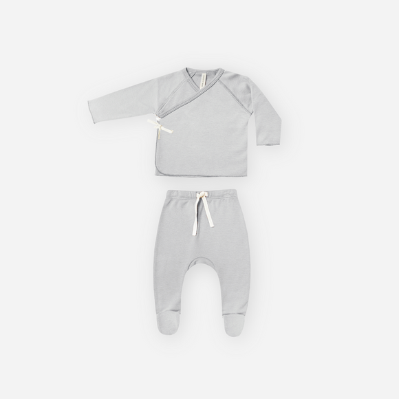 Quincy Mae - Wrap Top + Footed Pant Set - Cloud
