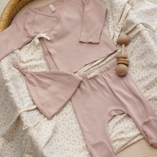 Quincy Mae -  Wrap Top + Footed Pant Set - Dusty Rose