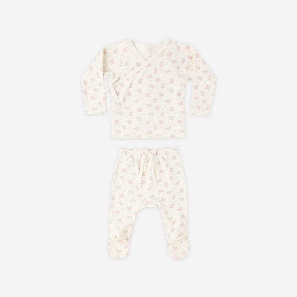 Quincy Mae - Wrap Top + Footed Pant Set - Flower Field