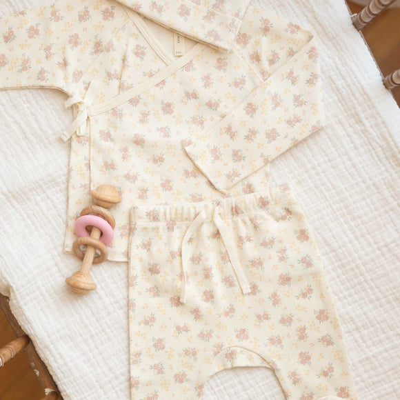 Quincy Mae - Wrap Top + Footed Pant Set - Flower Field