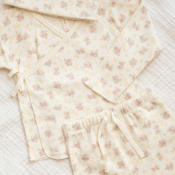 Quincy Mae - Wrap Top + Footed Pant Set - Flower Field