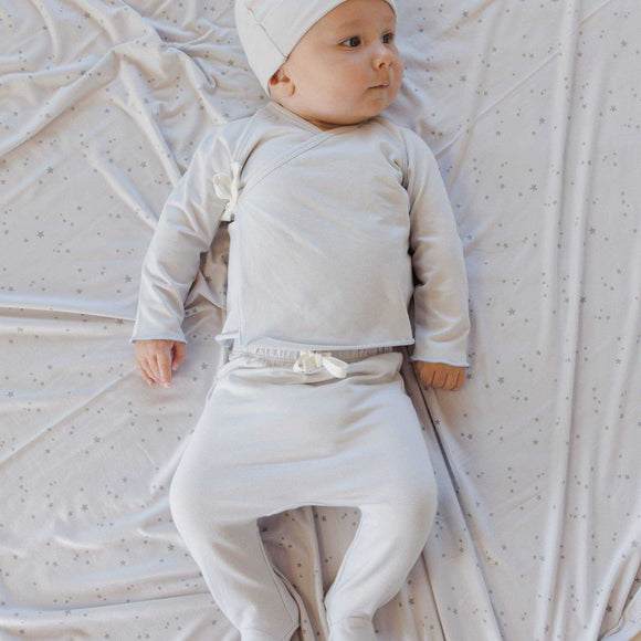 Quincy Mae - Wrap Top + Footed Pant Set - Fog