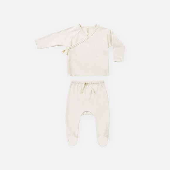 Quincy Mae - Wrap Top + Footed Pant Set - Ivory