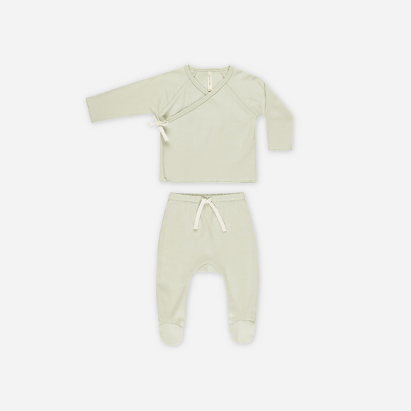 Quincy Mae - Wrap Top + Footed Pant Set - Mint