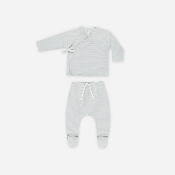 Quincy Mae - Wrap Top + Footed Pant Set -  Sky Stripe