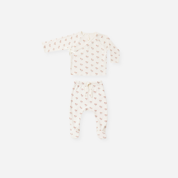 Quincy Mae - Wrap Top + Footed Pant Set - Summer Flower