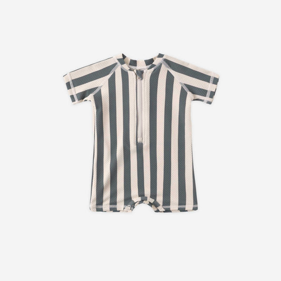 Quincy Mae - Zip Rashguard One-Piece - Retro Ocean Stripe