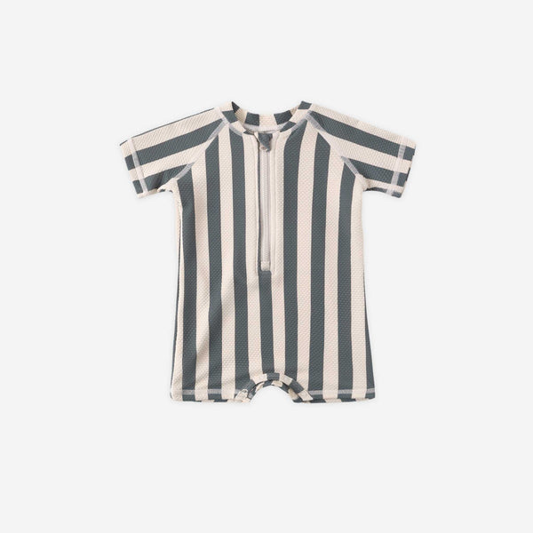 Quincy Mae - Zip Rashguard One-Piece - Retro Ocean Stripe