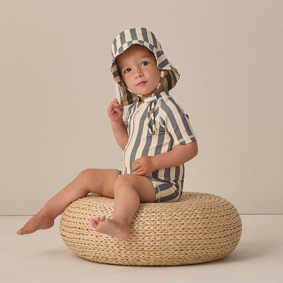 Quincy Mae - Zip Rashguard One-Piece - Retro Ocean Stripe