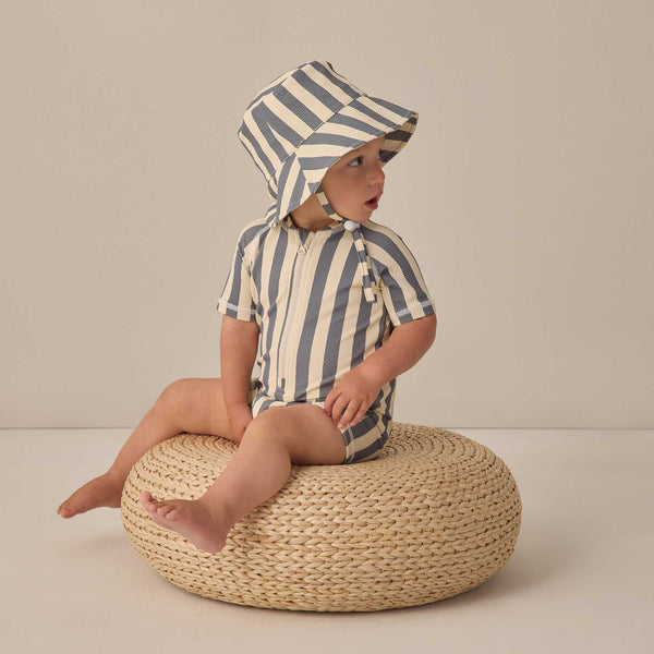 Quincy Mae - Zip Rashguard One-Piece - Retro Ocean Stripe