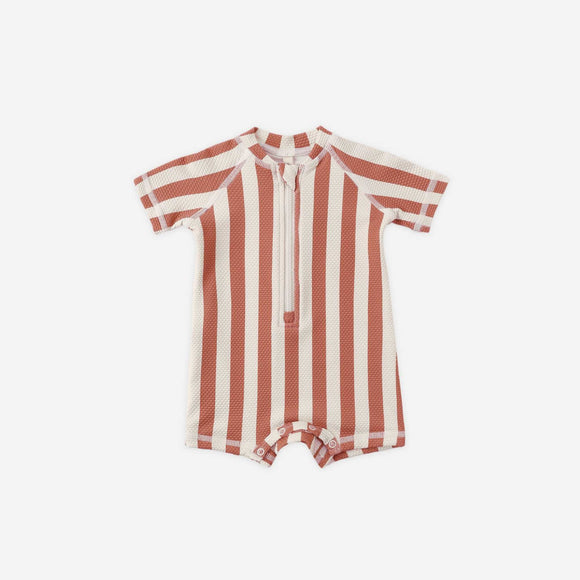 Quincy Mae - Zip Rashguard One-Piece - Retro Poppy Stripe