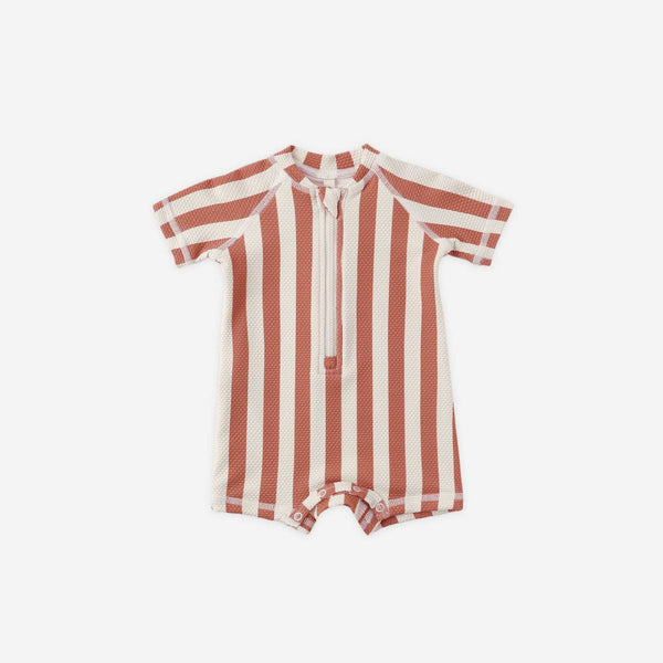 Quincy Mae - Zip Rashguard One-Piece - Retro Poppy Stripe