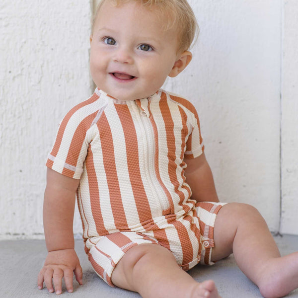 Quincy Mae - Zip Rashguard One-Piece - Retro Poppy Stripe
