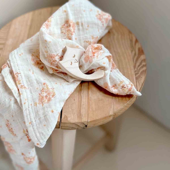 Rose in April - Large Bianca Cotton Muslin Swaddle - Bouquet