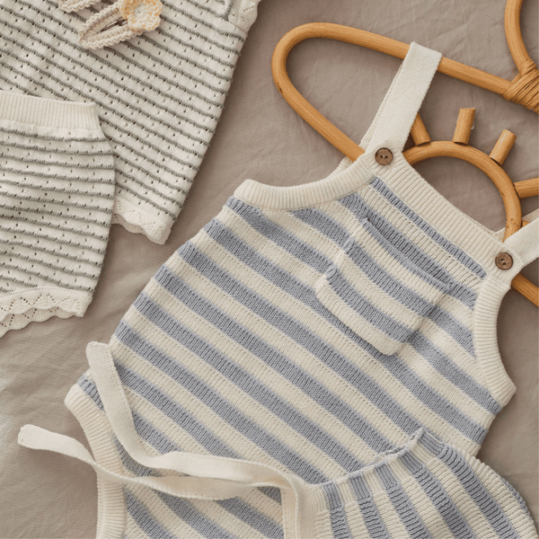 Rylee + Cru - Ashton Knit Romper - Blue Stripe