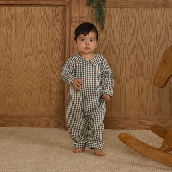 Rylee + Cru - Baby Pajama Romper - Evergreen Gingham