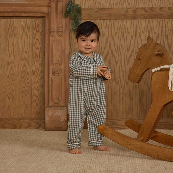 Rylee + Cru - Baby Pajama Romper - Evergreen Gingham
