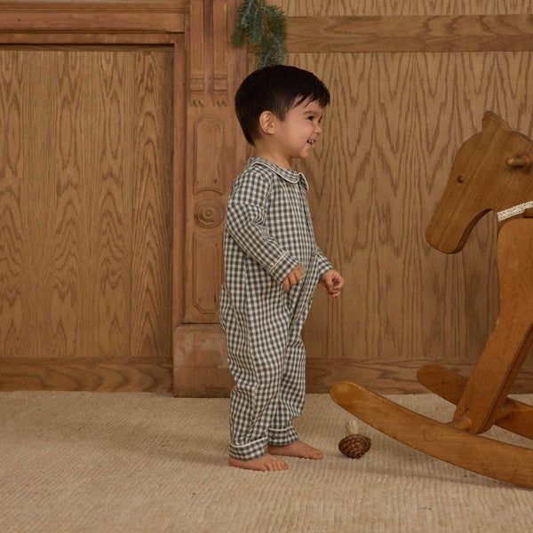 Rylee + Cru - Baby Pajama Romper - Evergreen Gingham