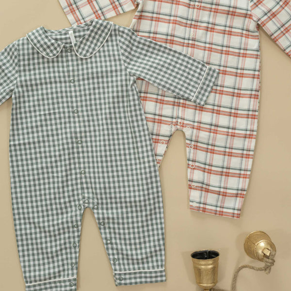 Rylee + Cru - Baby Pajama Romper - Evergreen Gingham