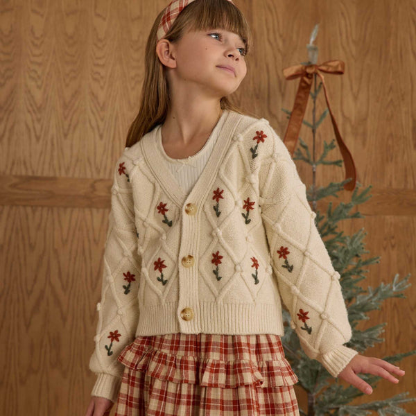 Rylee + Cru - Boxy Crop Cardigan - Winter Daisy Embroidery