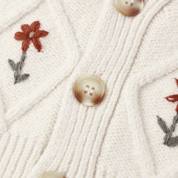 Rylee + Cru - Boxy Crop Cardigan - Winter Daisy Embroidery