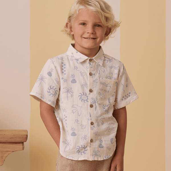 Rylee + Cru - Collared Short Sleeve Shirt - Mediterranean