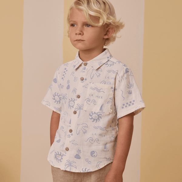 Rylee + Cru - Collared Short Sleeve Shirt - Mediterranean