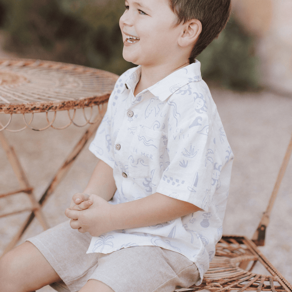 Rylee + Cru - Collared Short Sleeve Shirt - Mediterranean