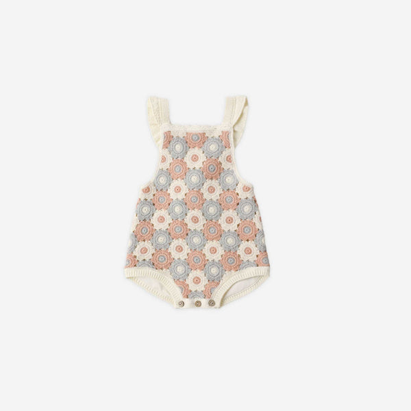 Rylee + Cru - Crochet Romper - Blue / Light Pink / Ivory