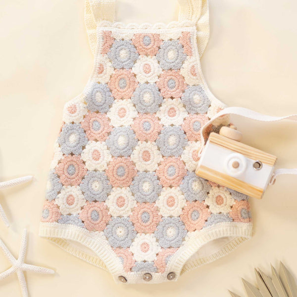 Rylee + Cru - Crochet Romper - Blue / Light Pink / Ivory
