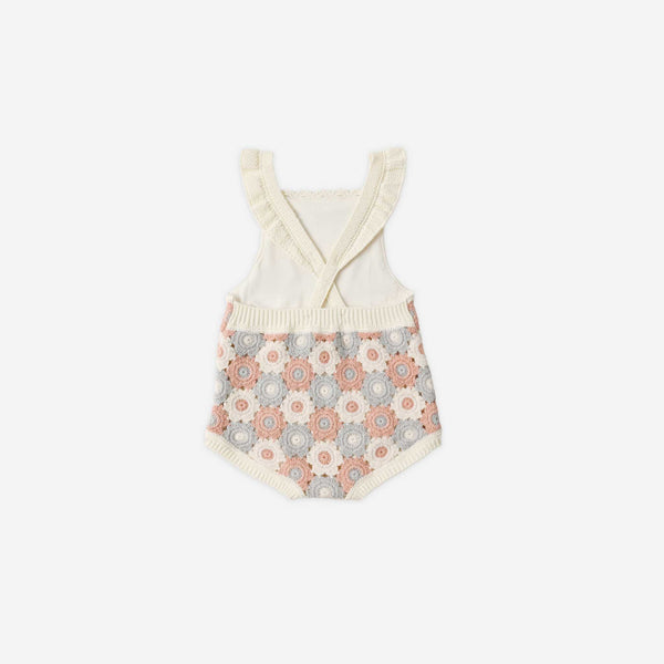 Rylee + Cru - Crochet Romper - Blue / Light Pink / Ivory